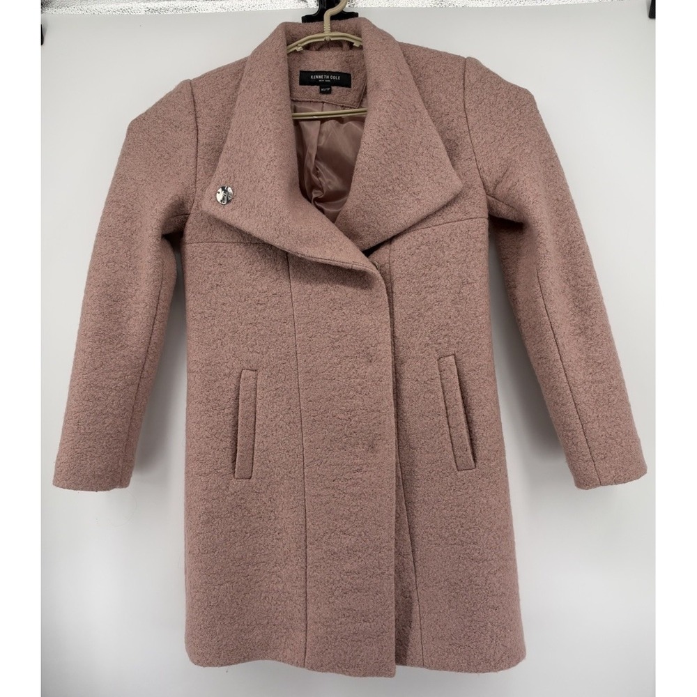 Kenneth Cole New York Women's Pressed Wool Blend Bloucle Coat Pink Size XS